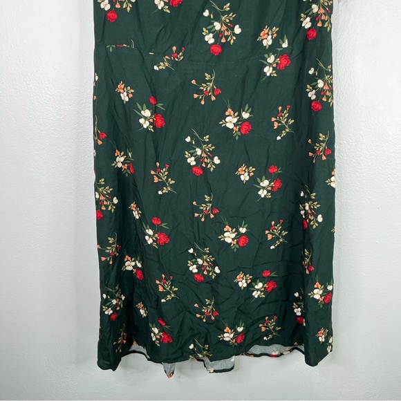 Old Navy Dress Women’s L Tall Green Red Floral V-Neck Smocked Short Sleeve Mini - Picture 6 of 12
